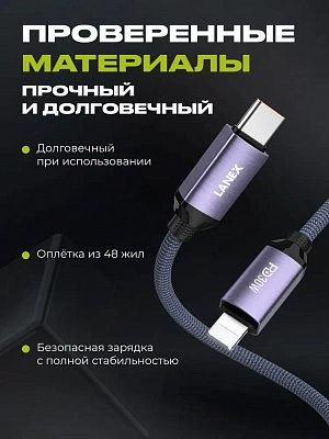 Кабель LANEX LS50CL, PD30W, фиолетовый